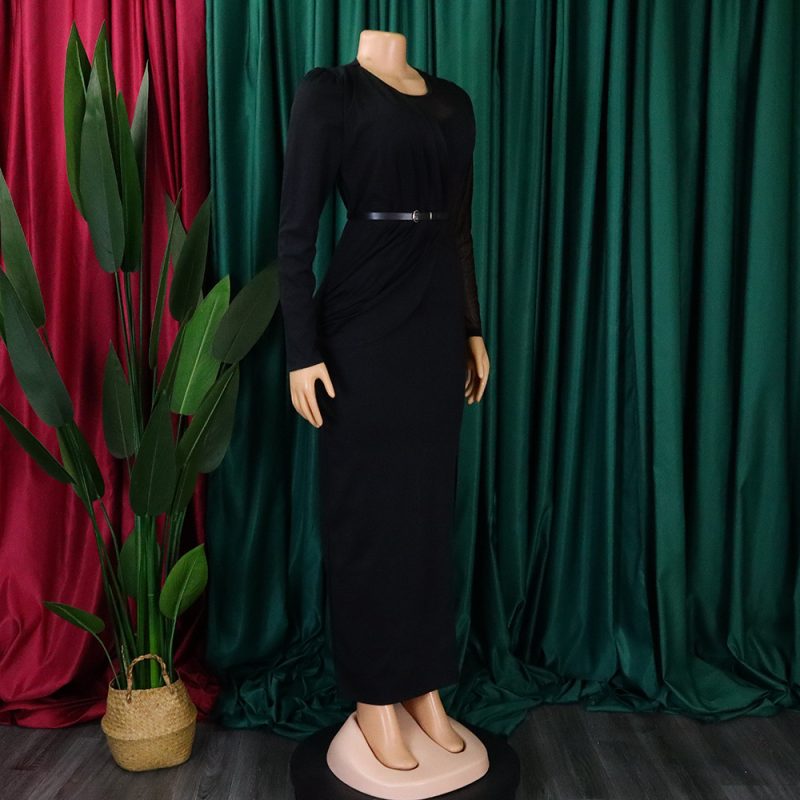Women’s Summer Solid Color Pleated Long Sleeve Dress - Image 4