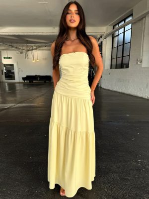 Women’s Sexy Backless Tube Top Pleated Dress