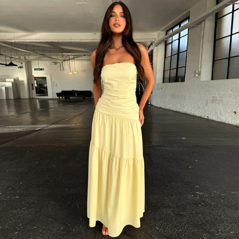 Women’s Sexy Backless Tube Top Pleated Dress