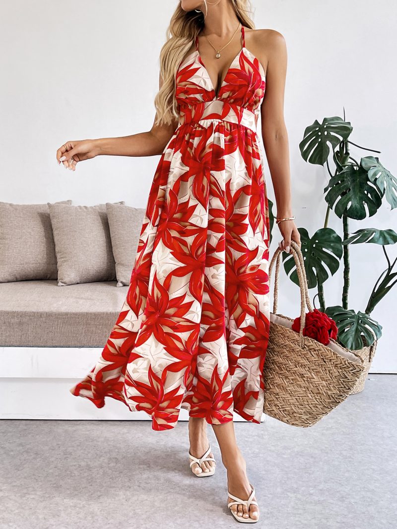Summer Beach Vacation Maple Leaf Printed Dress - Image 3