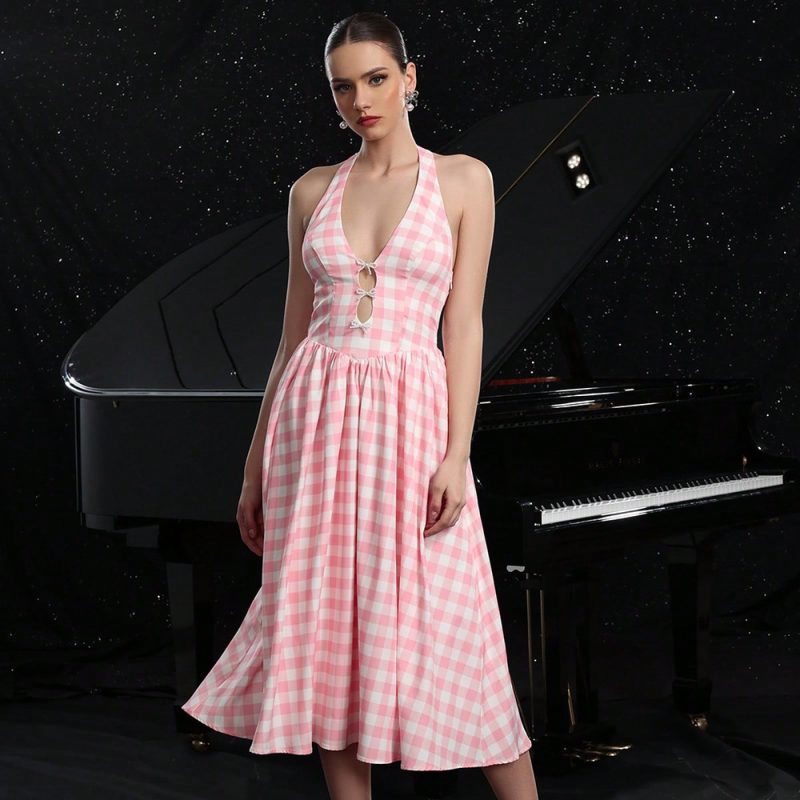 Women’s Summer Retro Plaid Hepburn Maxi Dress