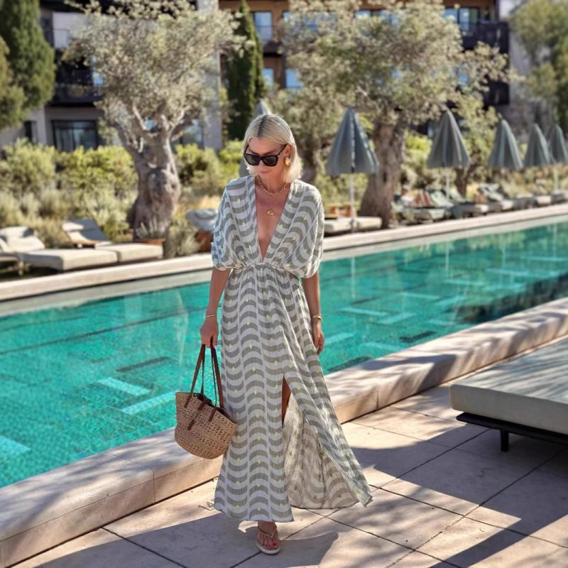 Women’s Summer V-Neck Printed Swing Dress for Holiday