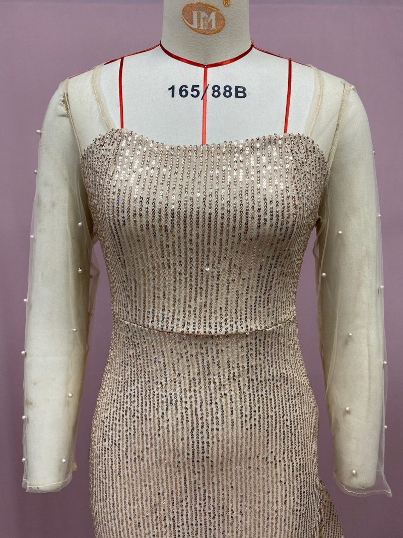 Women’s Sequined Long Sleeve Asymmetric Maxi Dress - Image 4