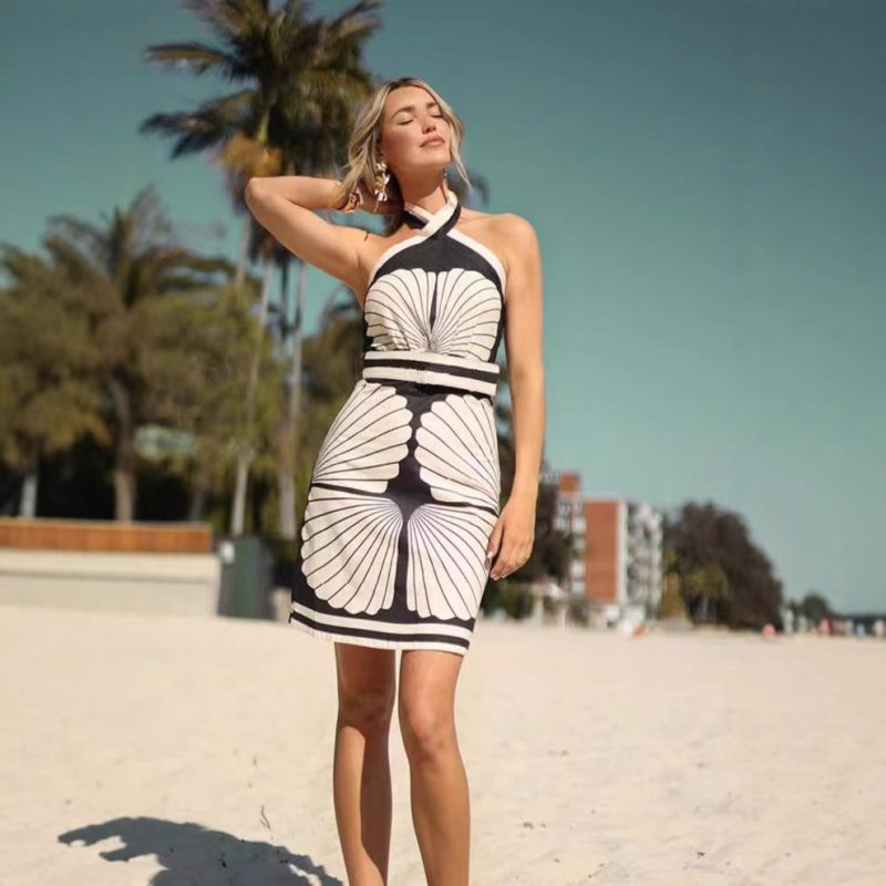 Summer Halter Dress with Shell Print Design - Image 2