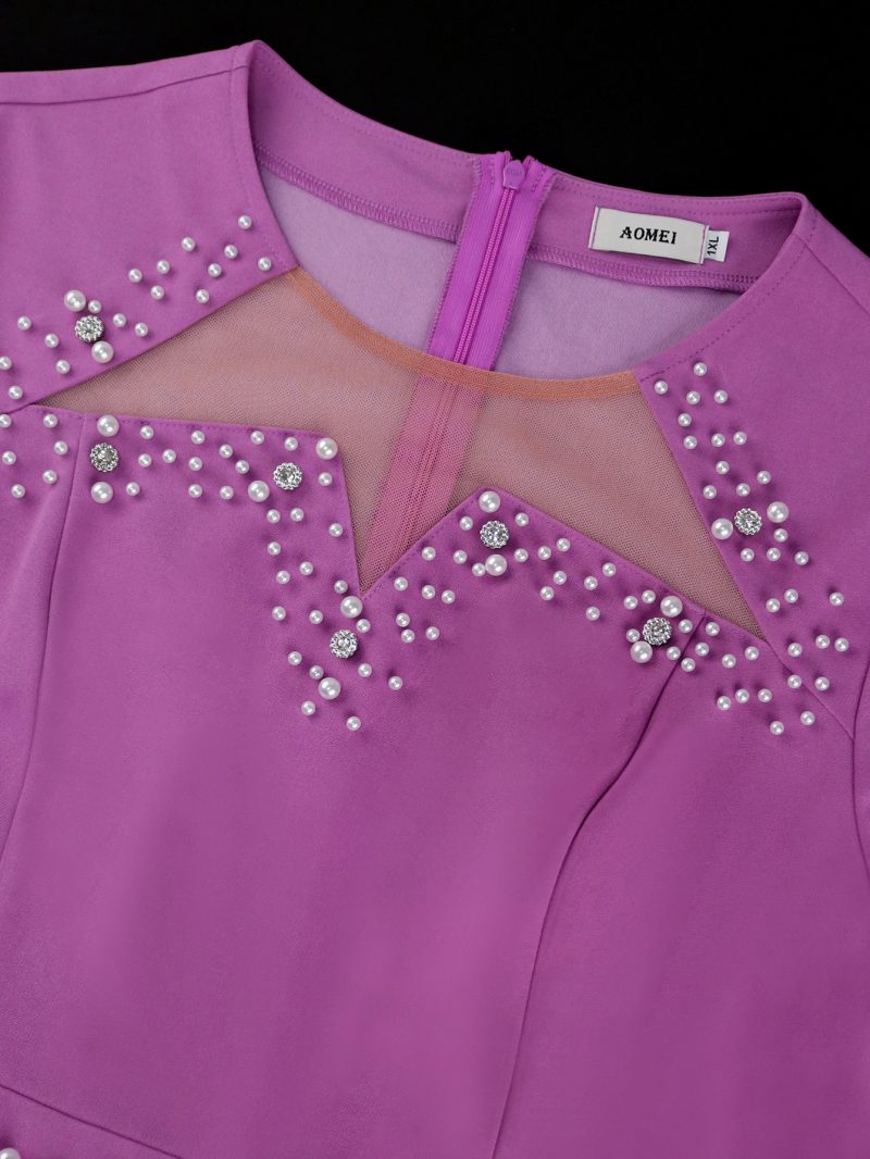 Beaded Pleated A-Line Party Dress with Sleeves - Image 4