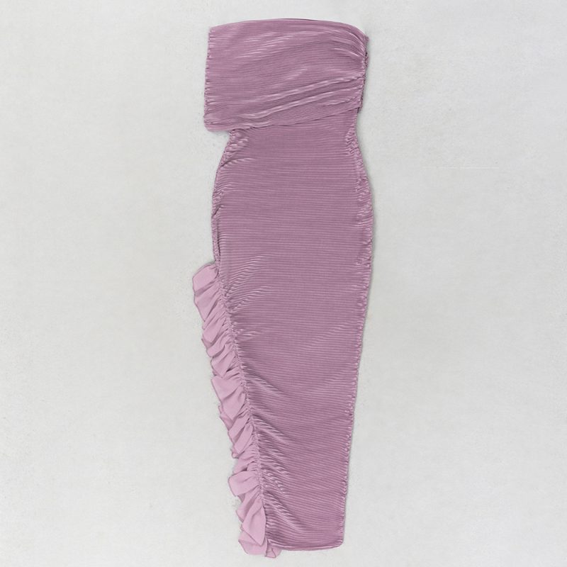 Retro One Shoulder Ruffle Slim Sheath Dress - Image 3