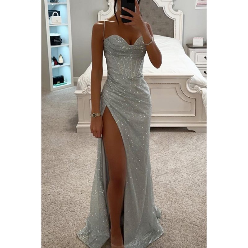 Women’s Casual Party Suspender Dress with Side Slit - Image 3