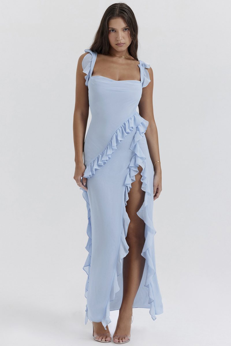 Summer French Strap Printed Dress with Split Detail - Image 4