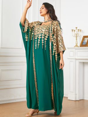 Middle East Metallic Muslim Robe Two Piece Dress