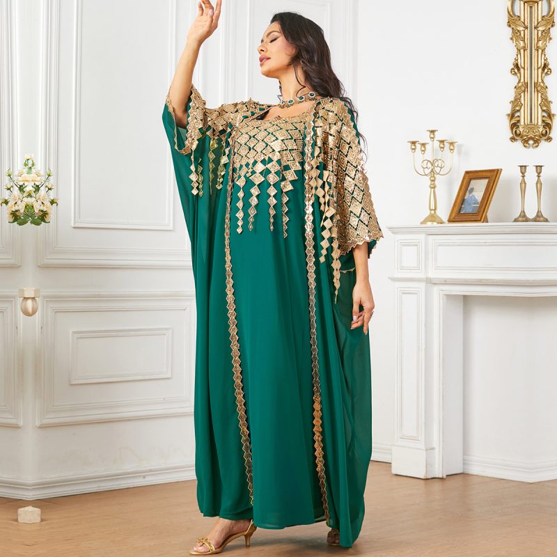 Middle East Metallic Muslim Robe Two Piece Dress