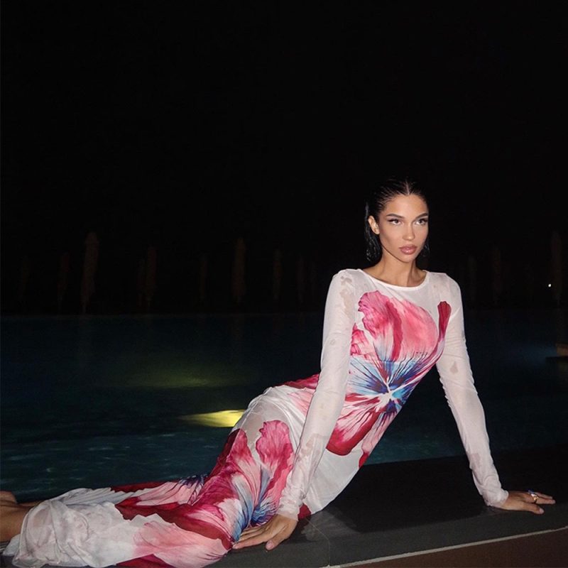Women’s Summer Sheer Long Sleeve Printed Dress - Image 4