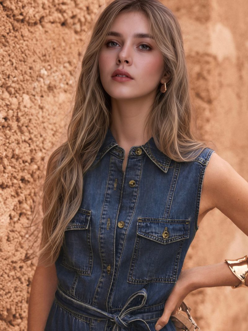 Chic Blue Sleeveless Denim Maxi Dress Women - Image 3