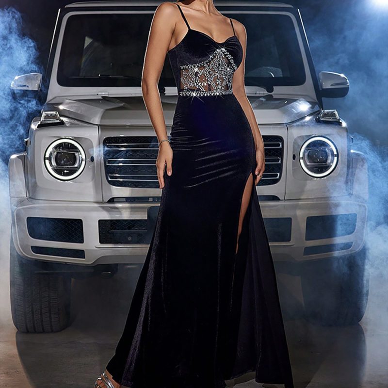 Fall Winter Elegant Sequin Embroidered Velvet Dress - Image 3