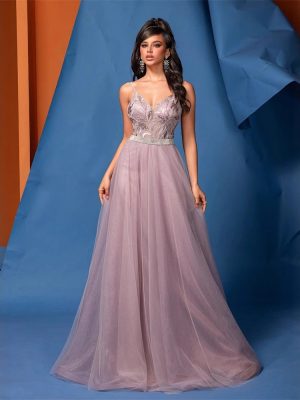 Women’s Pink Sequin V-Neck Bridesmaid Dress
