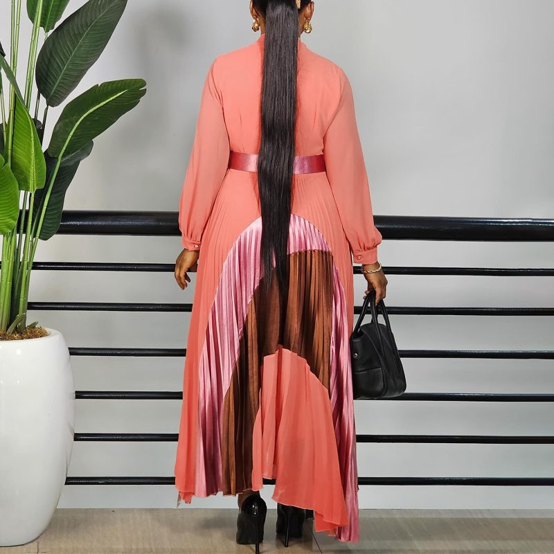Trendy Color Matching Pleated Plus Size Women’s Dress - Image 4