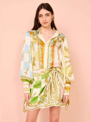 Chic Lantern Sleeve Positioning Print Casual Dress