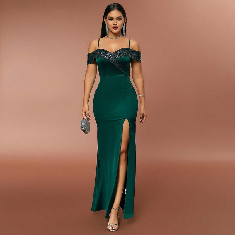 Spring Autumn Sequin Strap Slim Bridesmaid Dress