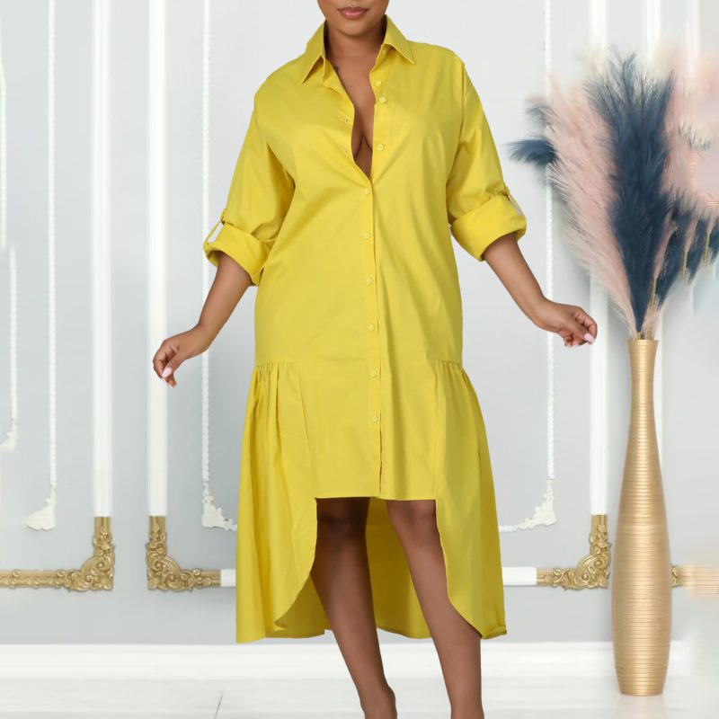 Summer Asymmetric Long Sleeve Solid Midi Dress