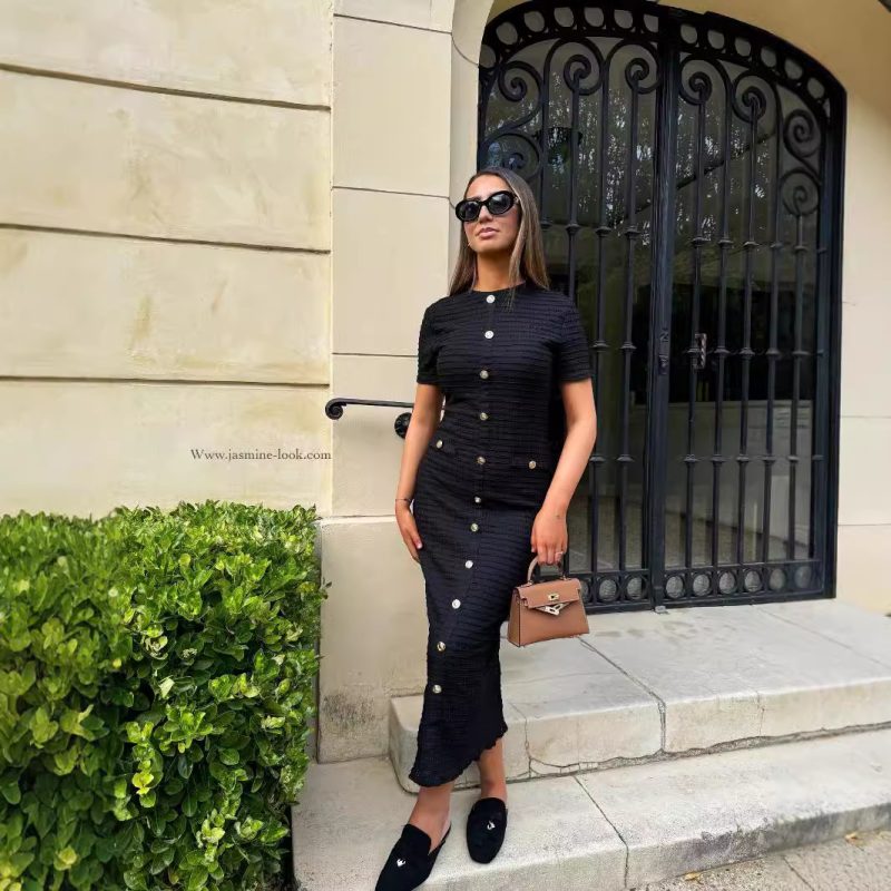 Women’s Slim Fit Knitted Short Sleeve Autumn Dress - Image 2
