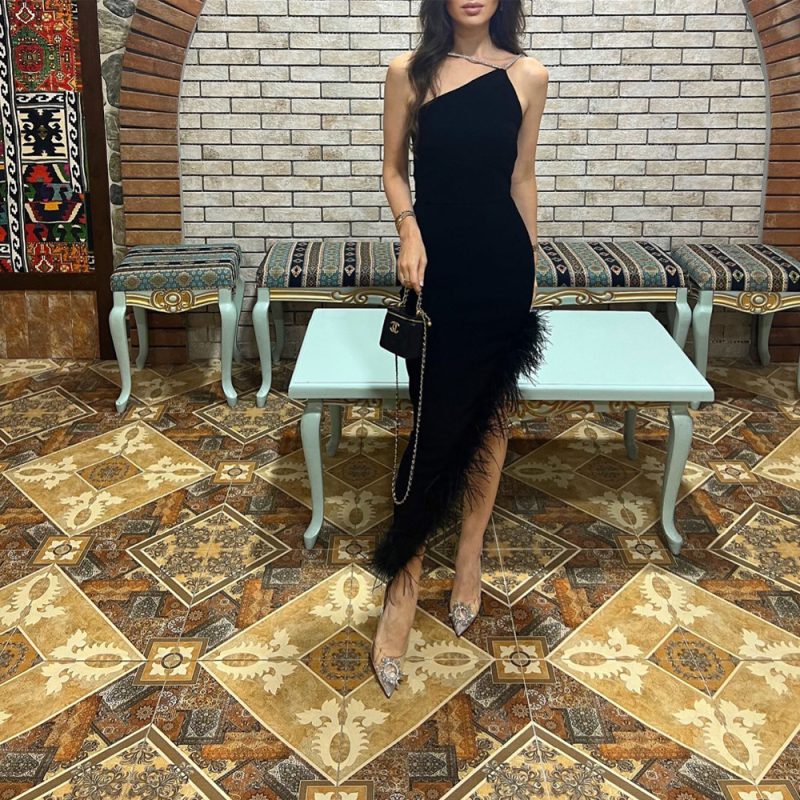 Women’s Spring Summer Feather Bandage Office Dress
