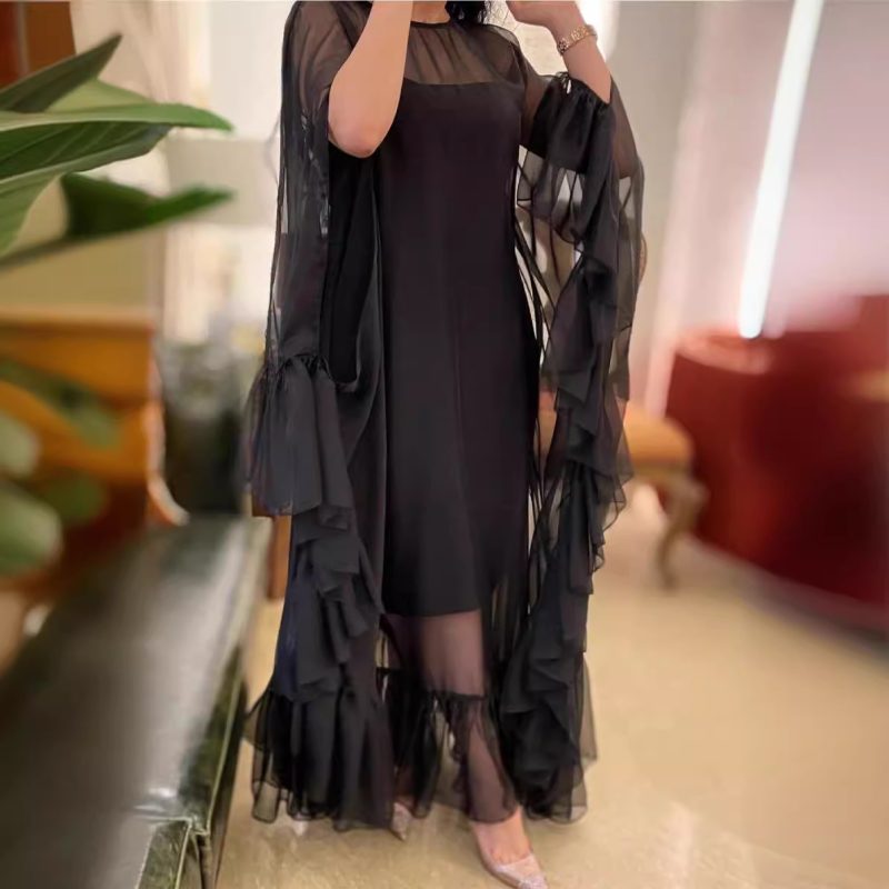 Elegant Mesh Cloak Swing Prom Evening Dress - Image 3