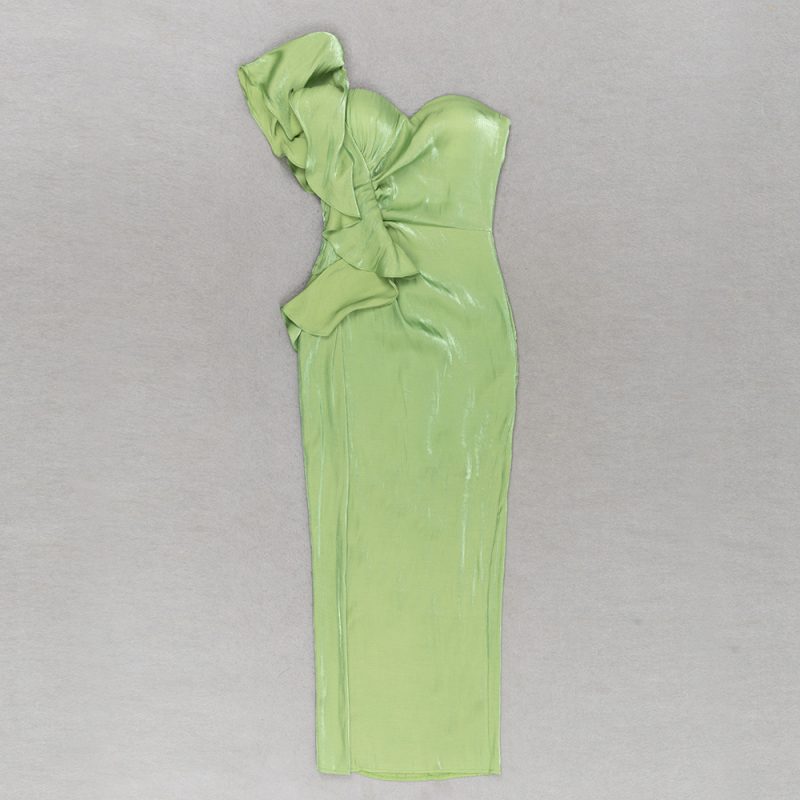 One Shoulder Ruffle Spaghetti Strap Slim Dress - Image 3