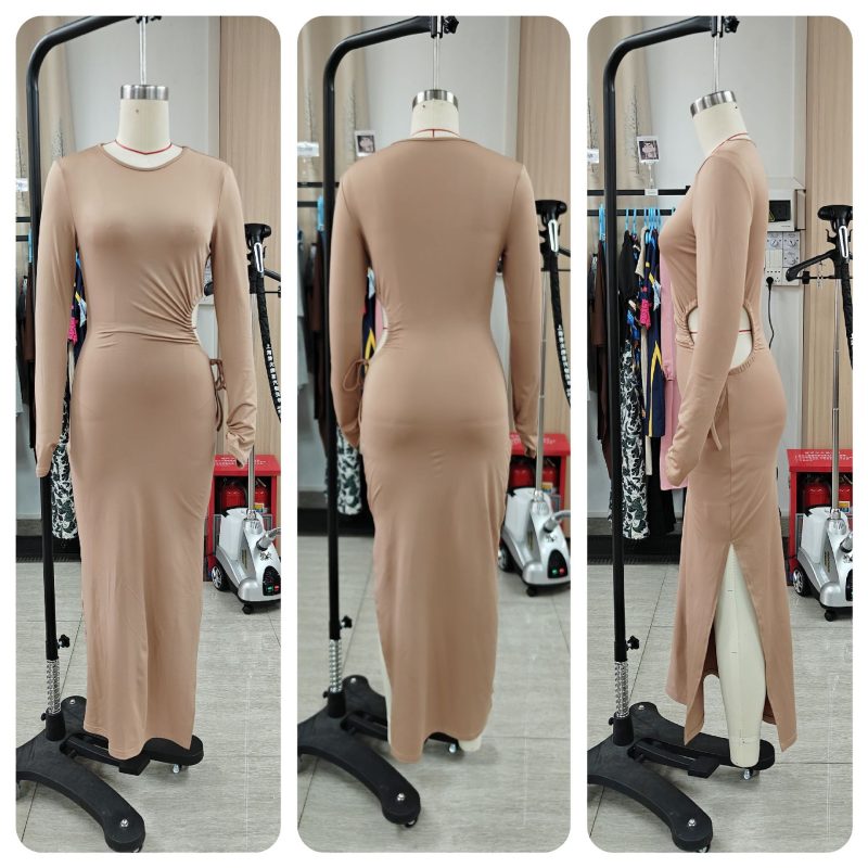 Women’s Solid Color Round Neck Evening Dress - Image 4
