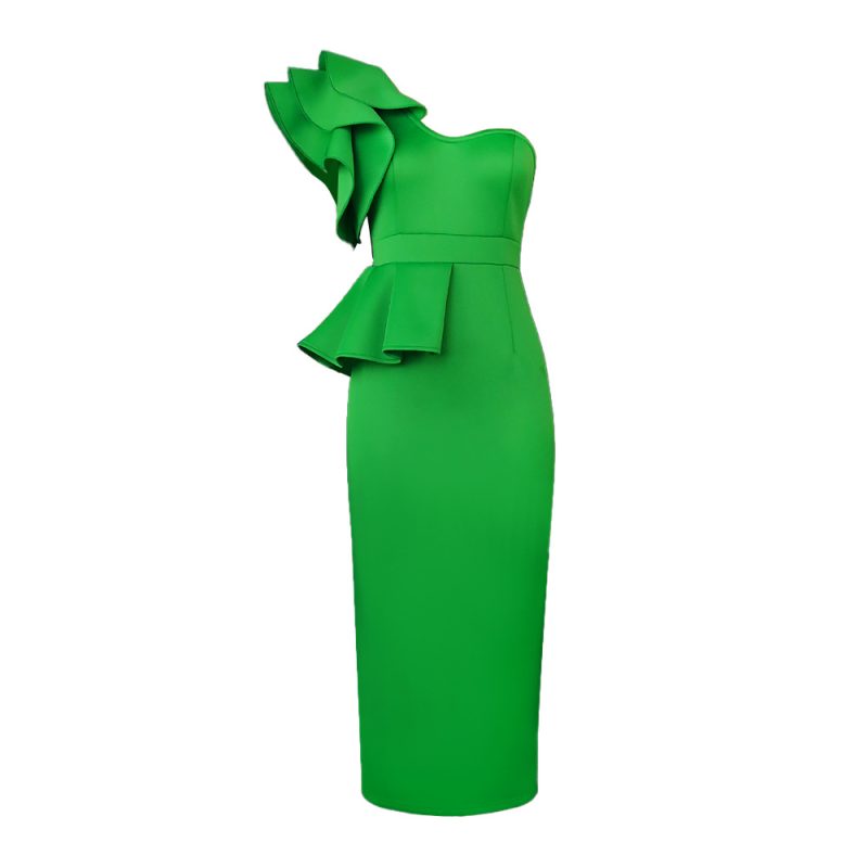 Elegant One Shoulder Peplum Bodycon Party Dress - Image 4