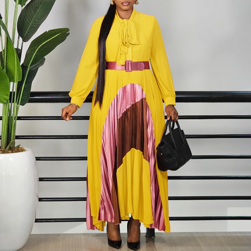 Trendy Color Matching Pleated Plus Size Women’s Dress - Image 3