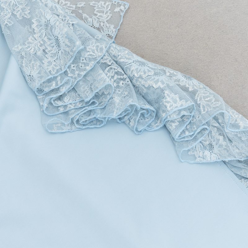 One Shoulder Lace Stitching Side Slit Dress - Image 4