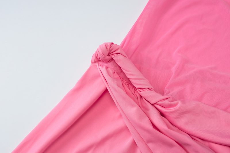 Summer Slim Fit Mesh Diagonal Collar Dress - Image 4
