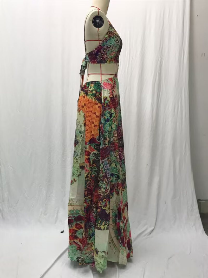 Women’s Slimming Printed Maxi Dress with Buckle - Image 4