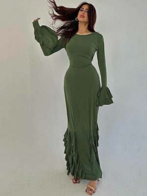 Autumn Slim Fit Lace Tie Long Sleeve Dress