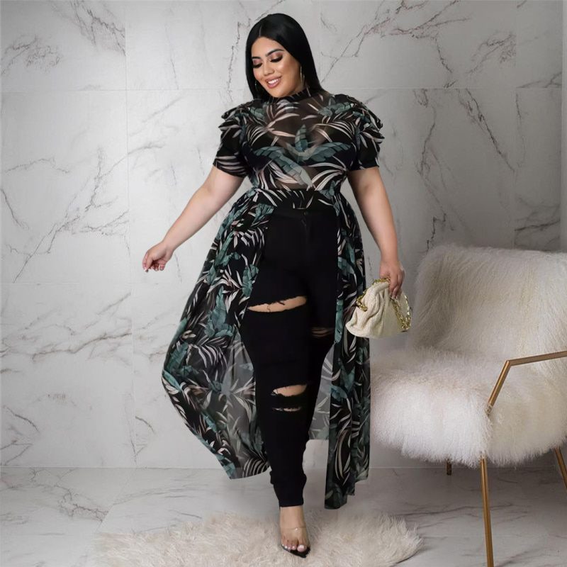 Plus Size Mesh Cutout Club Dress Top
