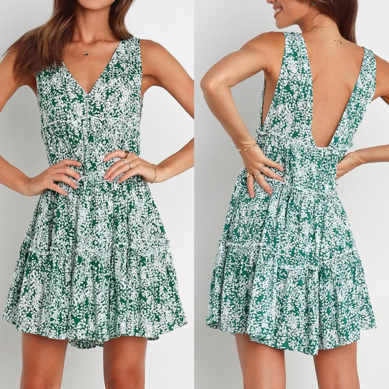 Sleeveless V-Neck Printed Casual Summer Dress - Image 4