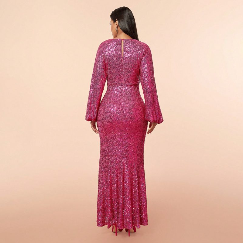 Spring Women Elegant Sequined Deep V Maxi Dress - Image 4