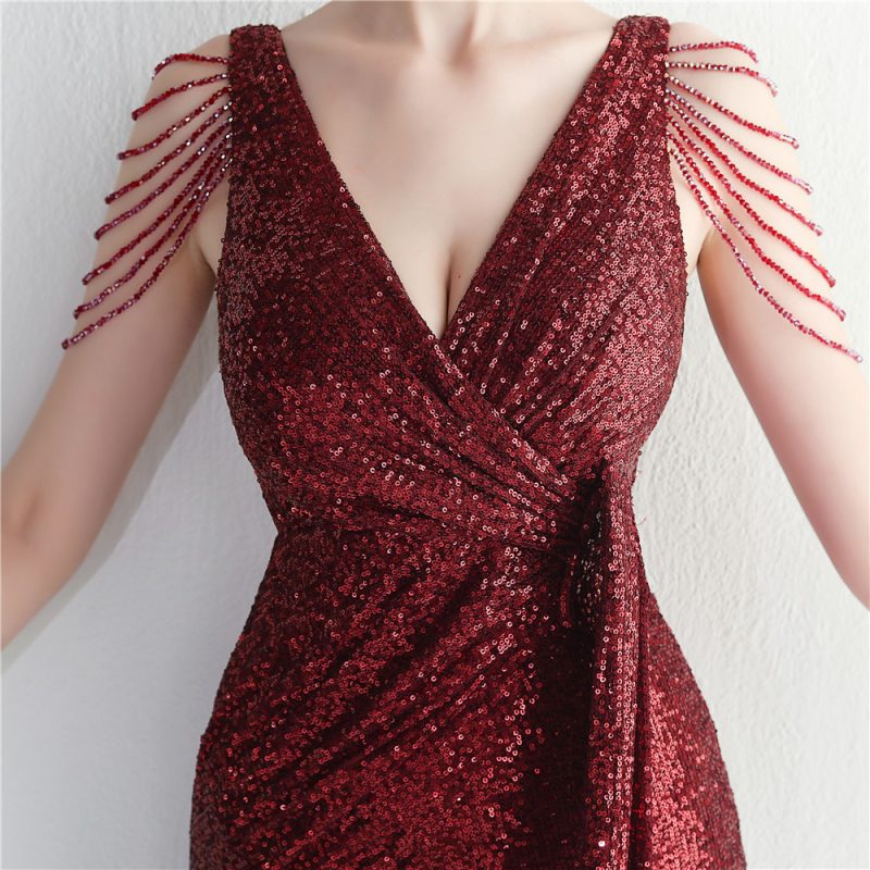 Luxury Women’s Handmade Beaded Long Evening Dress - Image 2