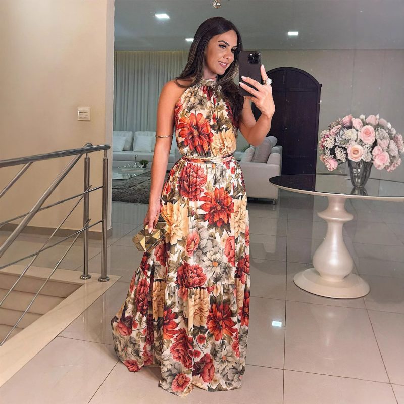 Summer Printed Halter Sleeveless Elegance Dress - Image 2