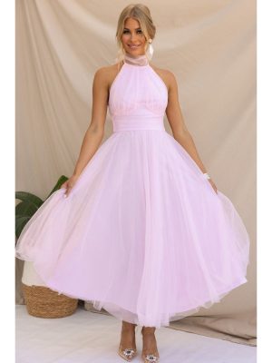Women’s Spring Summer Halter Mesh Multicolor Vacation Dress