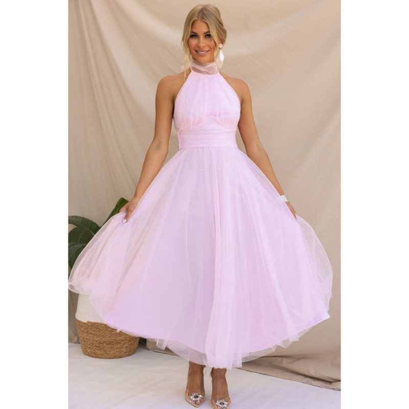Women’s Spring Summer Halter Mesh Multicolor Vacation Dress