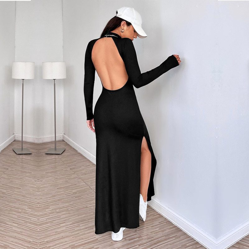 Women Autumn Winter Backless Slim Fit Dress