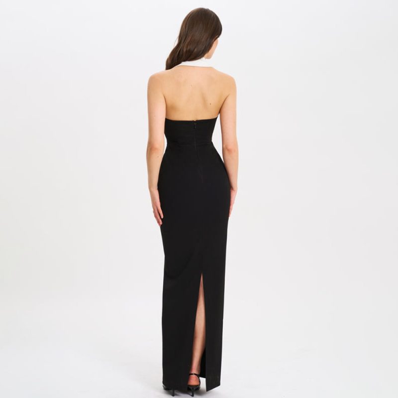 Elegant Collared Backless Slit Summer Dress - Image 2