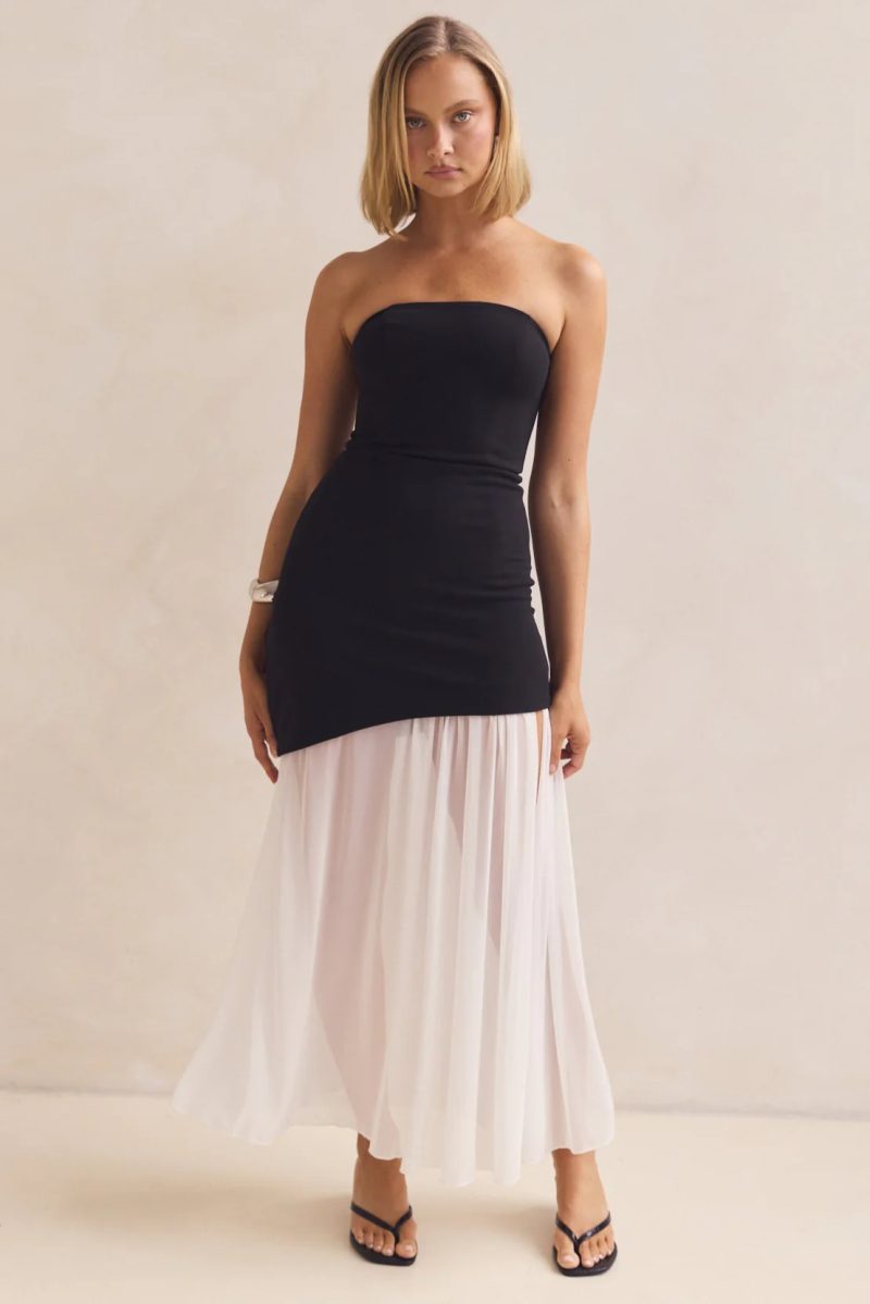Elegant Tube Top Mesh Stitching Bodycon Dress - Image 4
