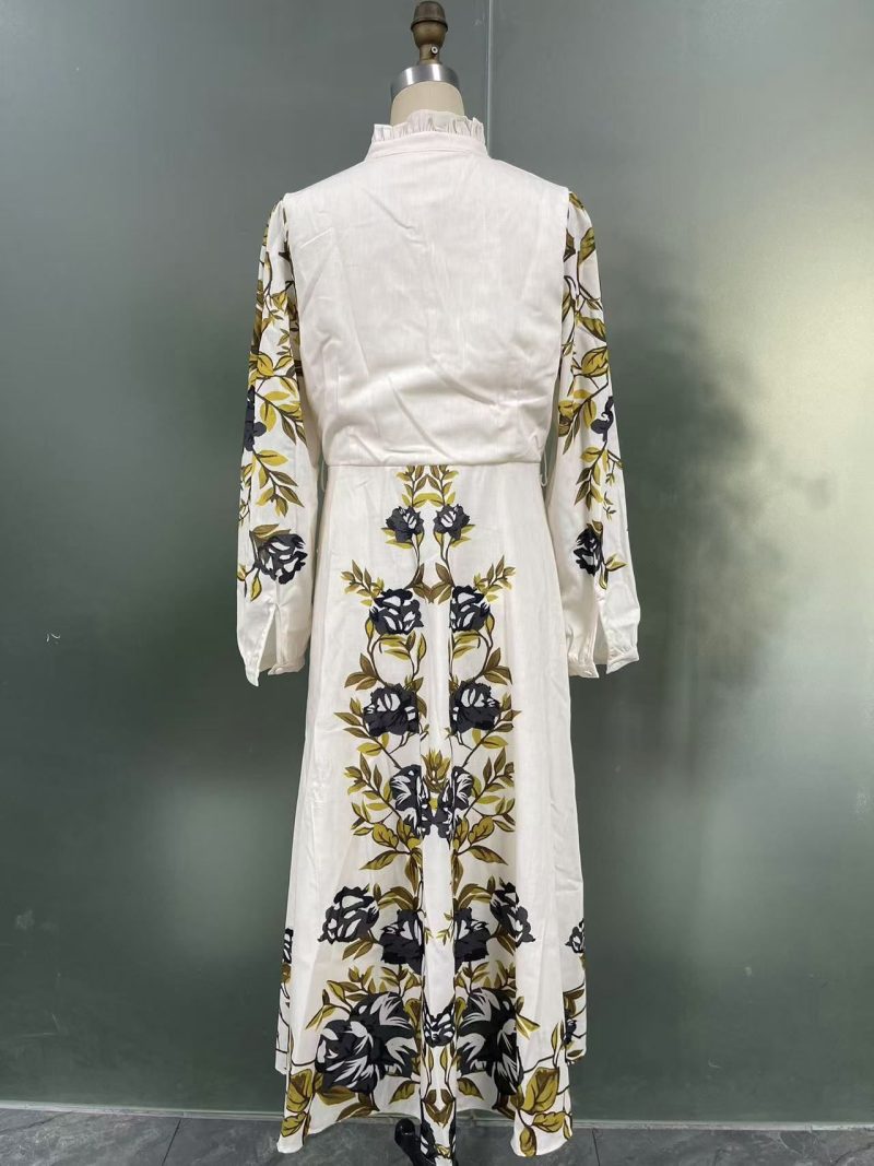 Elegant Long Sleeve Retro Floral Maxi Dress Women - Image 4