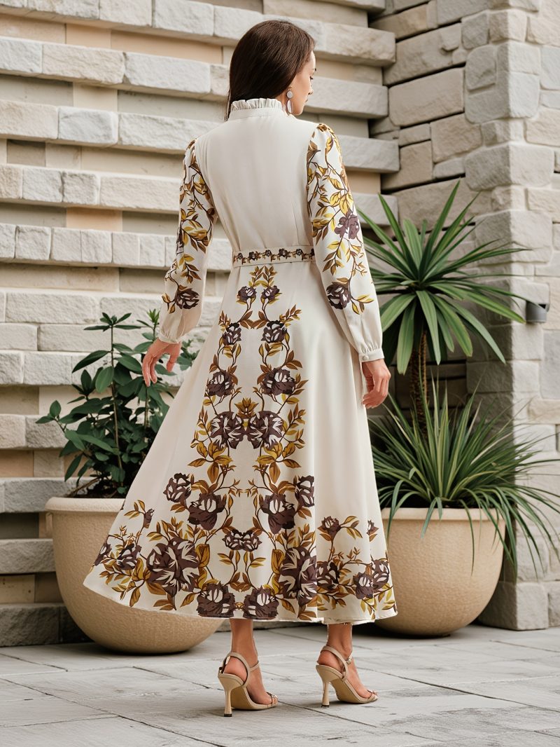 Elegant Long Sleeve Retro Floral Maxi Dress Women - Image 3