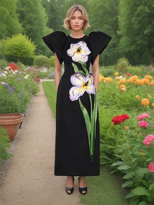 Elegant Patchwork Floral Puff Sleeve Summer Maxi Dress