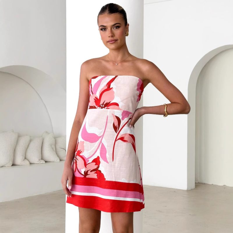 Positioned Print Chest-Wrap Mini Dress Women