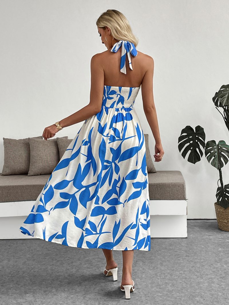Floral Printed Halter Backless Seaside Vacation Dress - Image 3