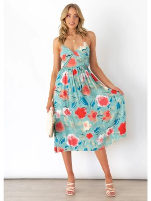 Printed Floral Dress with Simple Strap Style