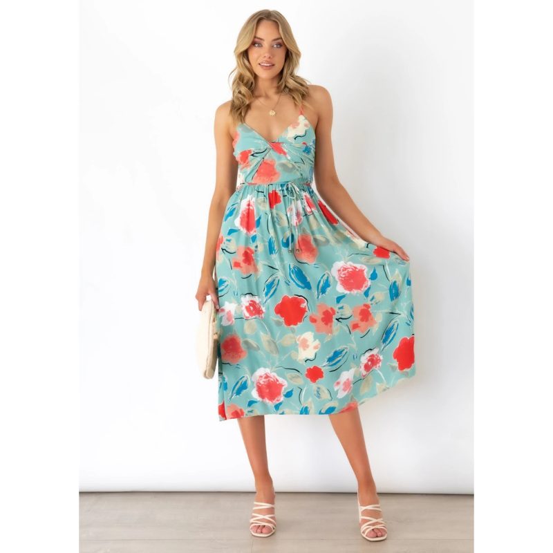 Printed Floral Dress with Simple Strap Style